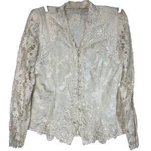 David Rose Lace Brocade Jacket Women 6 Ivory